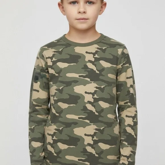 Wonder Nation green brown Camouflage Long Sleeve Tee Small (6-7) cotton blend - Picture 4 of 10